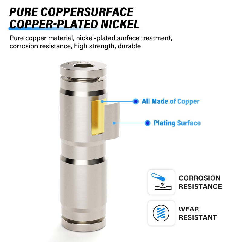 TAILONZ PNEUMATIC 5/32 Inch OD Copper Nickel Plating Straight Union Connect air Fittings Quick Connect Push Lock Fittings Pneumatic Fittings Tube connectors PU-5/32 (Pack of 10) - Image 3